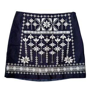 Blue Rain Embroidered Boutique Cotton Mini Skirt Size Medium NWOT